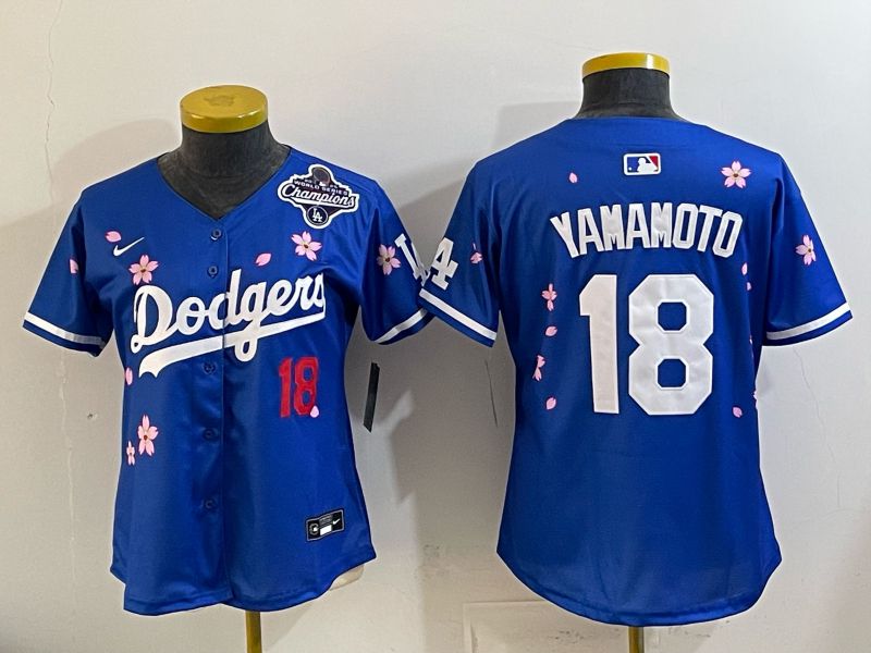 Women Los Angeles Dodgers #18 Yamamoto Blue Sakura Edition 2026 Nike MLB Jersey 002->women mlb jersey->Women Jersey